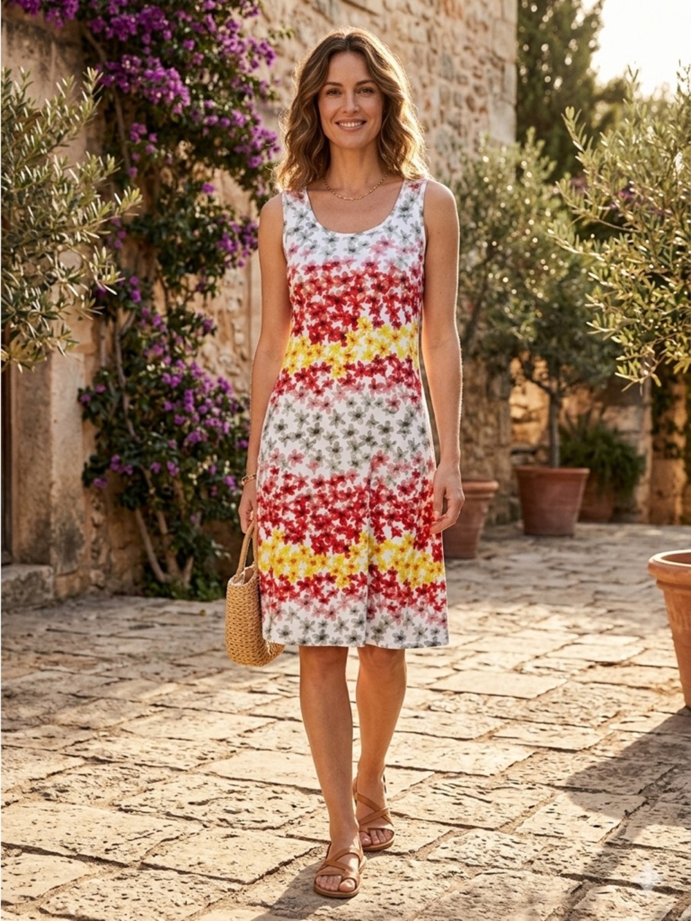 Tango‎ Mango Sleeveless Tank Shift Dress size L Floral Pattern Travel Resort